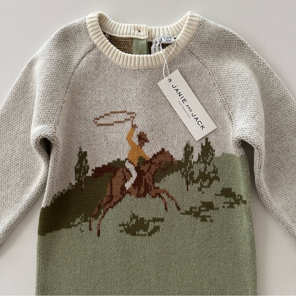 Janie and Jack 12-18 Months Baby Boy Knit Sweater Romper Cowboy Equestrian NWT - Picture 2 of 4